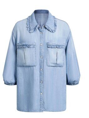 Fabrique Giuseppe Fanelli Judy Ruffle Puff Sleeve Shirt in Lyocel Denim XS  NWT!